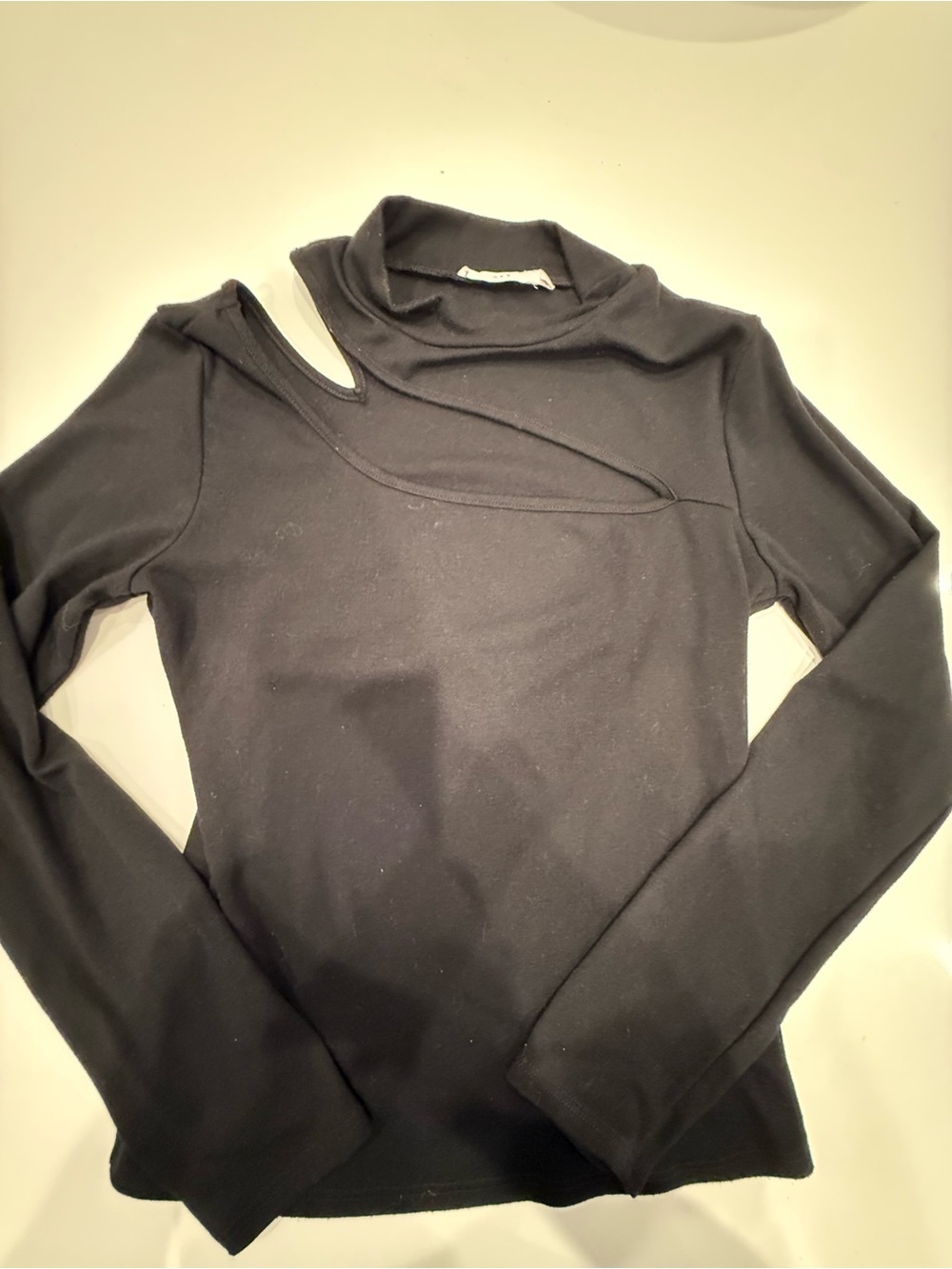 Lush Black Long Sleeve Top with Cutout Neckline